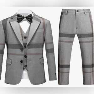 Boys Slim Fit Suit Tuxedo for Boy Check Plaid 3 Piece Suit